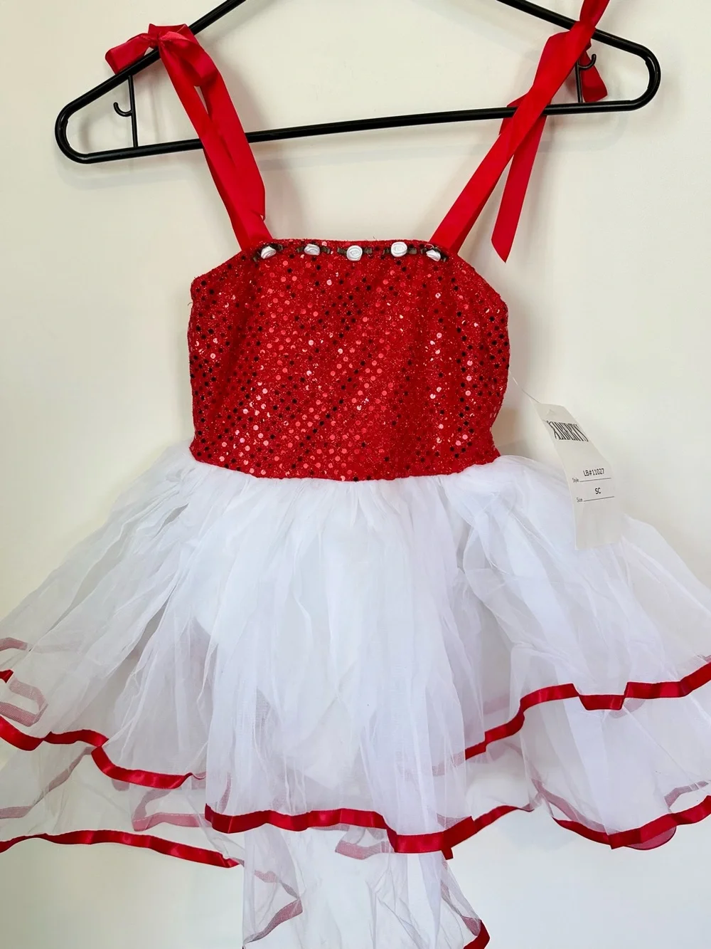 NWT Kids Red & White Sequin Tutu Dance Costume - Size: SC